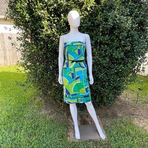 💋MAGGY London 70’s Psychedelic Funky Vintage Look Strapless Dress Size 10